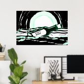 Abstrakte Vollmond-Ozeanmeldung in einer Flasche Poster (Heimbüro)