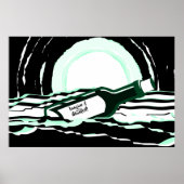 Abstrakte Vollmond-Ozeanmeldung in einer Flasche Poster (Vorne)