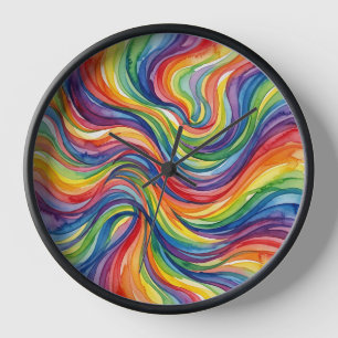 Abstrakte vom Wind verwehte Regenbogen-Wasserfarbe Uhr