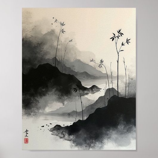 Abstrakte Wand an Wand mit Sumi-E-Strichen Poster (Vorne)