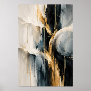 Abstrakte Wandkunst 'Black Ivory Gold Curved' Poster