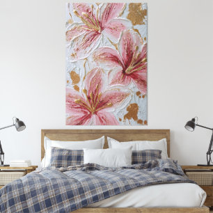 Abstrakte Wandkunst mit rosa Blumen und goldener T Leinwanddruck