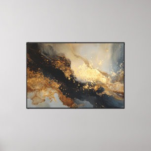 Abstrakte Wandkunst mit schwarzen, grauen und gold Leinwanddruck