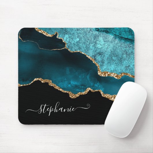 Abstrakte Wasserfarbe Aquamarin Agate Gold Persona Mousepad (Mit Mouse)