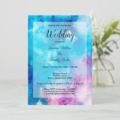 Abstrakte Wasserfarbe Blau Lila Hochzeit Einladung (Stehend Vorderseite)
