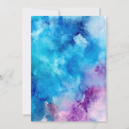 Abstrakte Wasserfarbe Blau Lila Hochzeit Einladung (Rückseite)