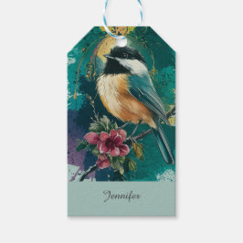 Abstrakte Wasserfarbe Chickadee - Aquamarin Geschenkanhänger