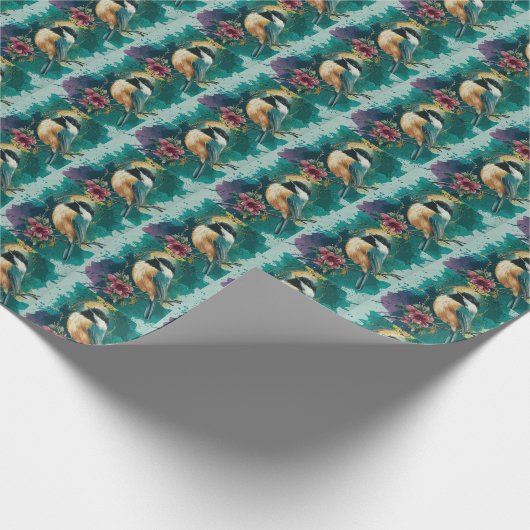 Abstrakte Wasserfarbe Chickadee - Aquamarin Geschenkpapier (Ecke)