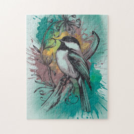 Abstrakte Wasserfarbe Chickadee - Aquamarin Puzzle