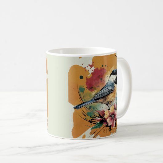 Abstrakte Wasserfarbe Chickadee - Bernstein Kaffeetasse (VorderseiteRechts)