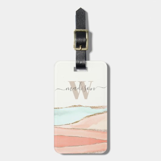 Abstrakte Wasserfarbe der Küsten mit Name und Mono Gepäckanhänger (Vorderseite vertikal)