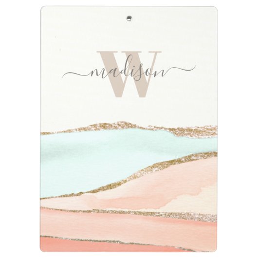 Abstrakte Wasserfarbe der Küsten mit Name und Mono Klemmbrett (Rückseite)