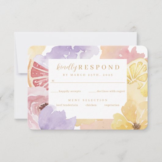 Abstrakte Wasserfarbe Florals Cocktail Zitrusfrüch RSVP Karte (Vorderseite)