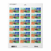 Abstrakte Wasserfarbe, handgestrichen, blau orange Adressaufkleber (Vorne)