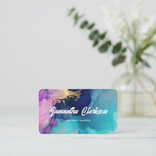 Abstrakte Wasserfarbe Kick Curry Script Visitenkarte (Stehend Vorderseite)