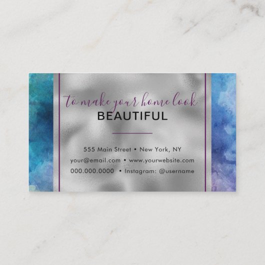 Abstrakte Wasserfarbe Lila Mode Modern Visitenkarte (Rückseite)