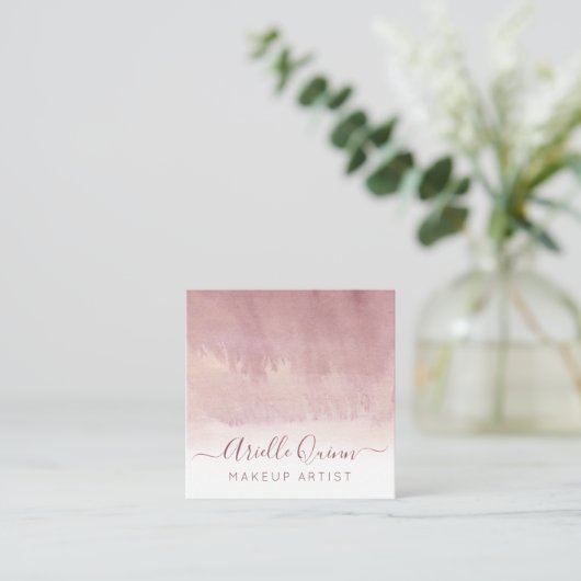 Abstrakte Wasserfarbe Ombre Dusty Pink Makeup Arti Quadratische Visitenkarte (Stehend Vorderseite)