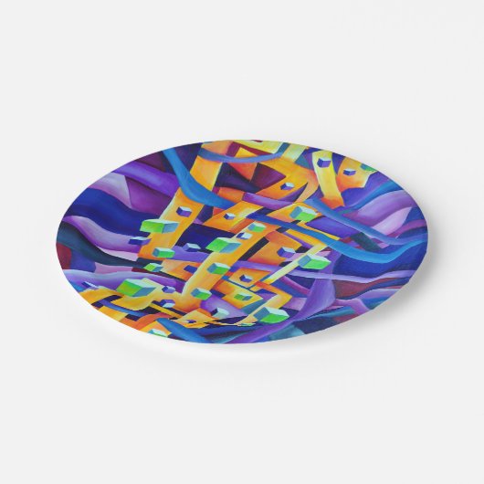 Abstrakte Wasserfarbe Pappteller (Schrägansicht)