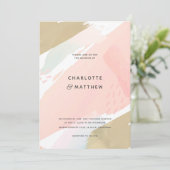Abstrakte Wasserfarbe Rosa Pinselstriche Hochzeite Einladung (Stehend Vorderseite)
