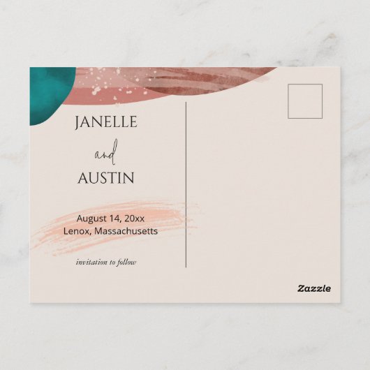 Abstrakte Wasserfarbe Save the Date Postkarte (Rückseite)