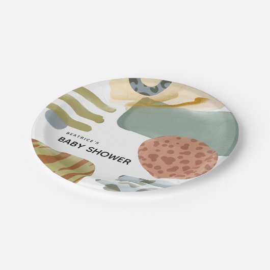 Abstrakte Wasserfarbe Tierfarbe Kinderdusche Pappteller (Schrägansicht)