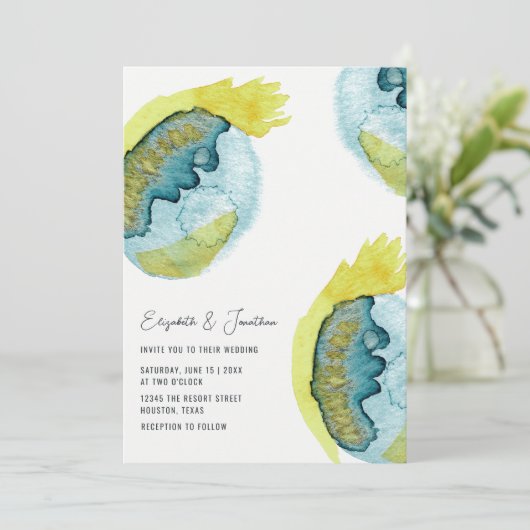 Abstrakte Wasserfarben Blau Einladung (Stehend Vorderseite)