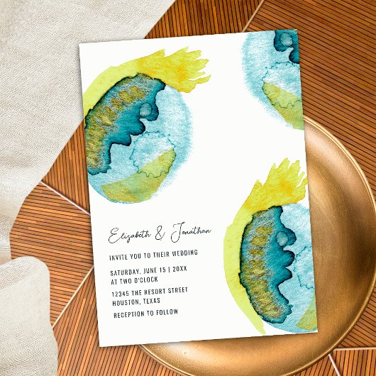 Abstrakte Wasserfarben Blau Einladung