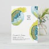 Abstrakte Wasserfarben Blau Save The Date (Stehend Vorderseite)