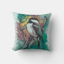 Abstrakte Wasserfarben-Chickadee - Aquamarines Kis Kissen