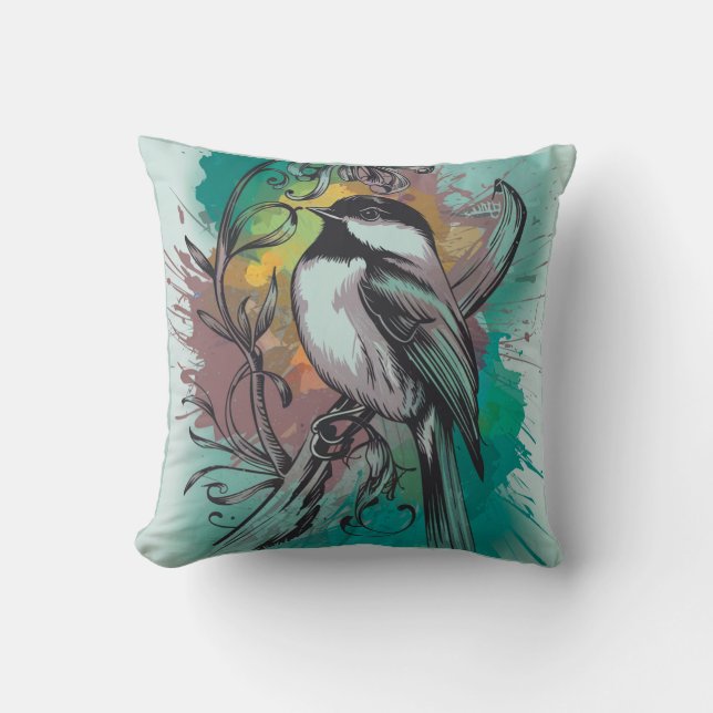 Abstrakte Wasserfarben-Chickadee - Aquamarines Kis Kissen (Vorderseite)