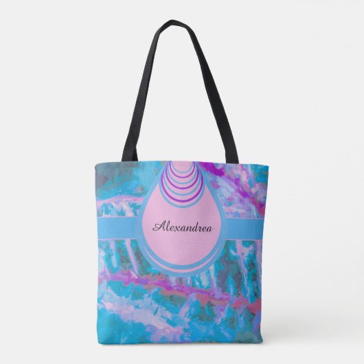 Abstrakte Wasserfarben in Blau Pink personalisiere Tasche (Rückseite)