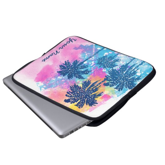 Abstrakte Wasserfarben Sonnenuntergang Palmen Bäum Laptopschutzhülle (Vorne Knopf)