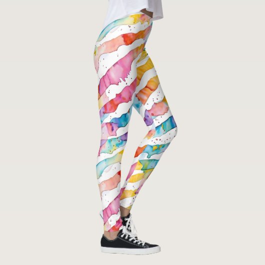 Abstrakte Wasserfarben Streifen Leggings (Rechts)
