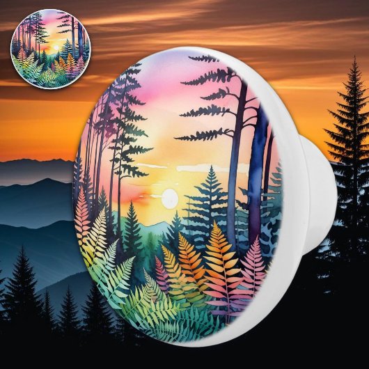 Abstrakte Wasserfarbenfrohe Ferne bei Sonnenunterg Keramikknauf