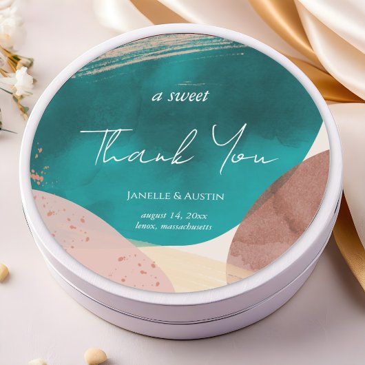 Abstrakte Wasserfarbenhochzeit Vielen Dank Runder Aufkleber