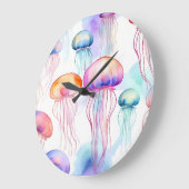 Abstrakte Wasserfarbenqualle Große Wanduhr (Winkel)