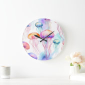 Abstrakte Wasserfarbenqualle Große Wanduhr (Zuhause)