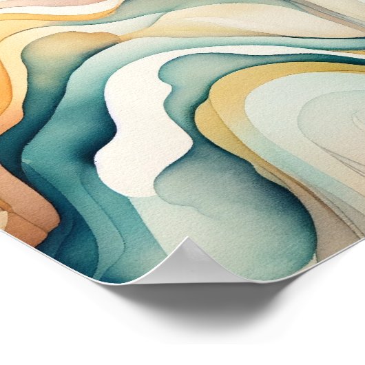 Abstrakte Wasserfarbenwellen. Modern Flow Motion Poster (Ecke)