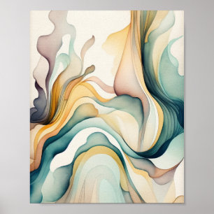 Abstrakte Wasserfarbenwellen. Modern Flow Motion Poster