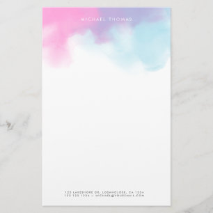 Abstrakte Wasserfarbenwolken in Blau und Rosa Briefpapier