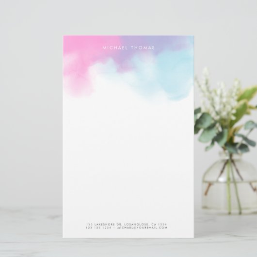 Abstrakte Wasserfarbenwolken in Blau und Rosa Briefpapier (Stehend Vorderseite)