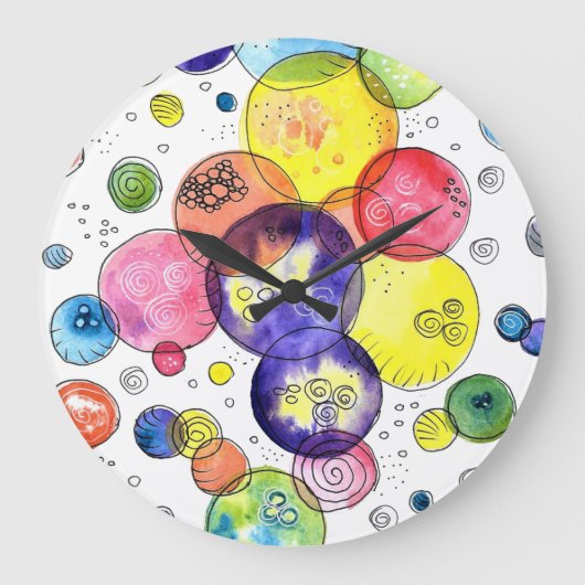 Abstrakte Wasserfarbkreise Große Wanduhr (Vorderseite)