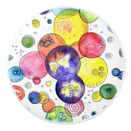 Abstrakte Wasserfarbkreise Keramikknauf (Vorderseite)