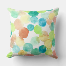 Abstrakte Wasserfarbpunkte in Aquamarin und orange Kissen