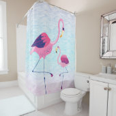 Abstrakte Wasserwellen mit rosa Flamingos Duschvorhang (Beispiel)