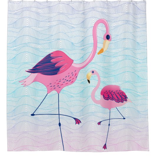 Abstrakte Wasserwellen mit rosa Flamingos Duschvorhang (Vorderseite)