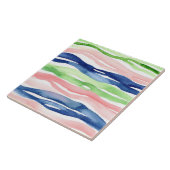 Abstrakte Watercolor Green Pink Blue Wave Streifen Fliese (Seite)