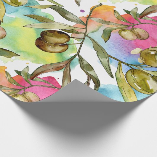 Abstrakte Watercolor Grüne Olive Branchen Geschenkpapier (Ecke)