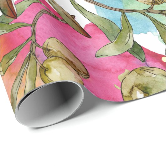 Abstrakte Watercolor Grüne Olive Branchen Geschenkpapier (Rolleneckpunkt)