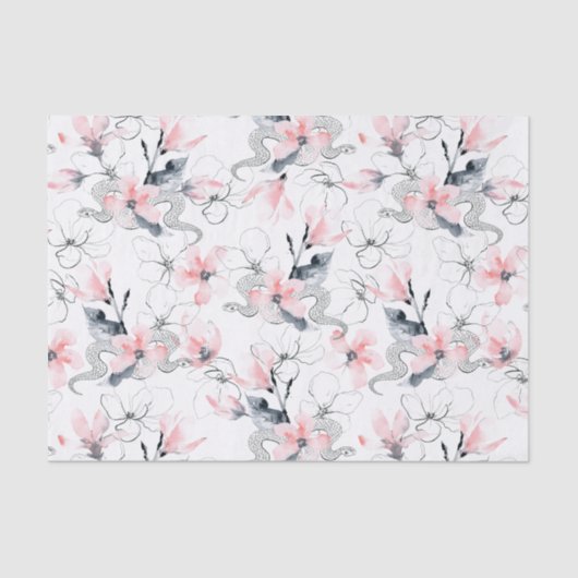 Abstrakte Watercolor-Rosa-Hartriegel-Blumen u. Seidenpapier (Vorderseite)